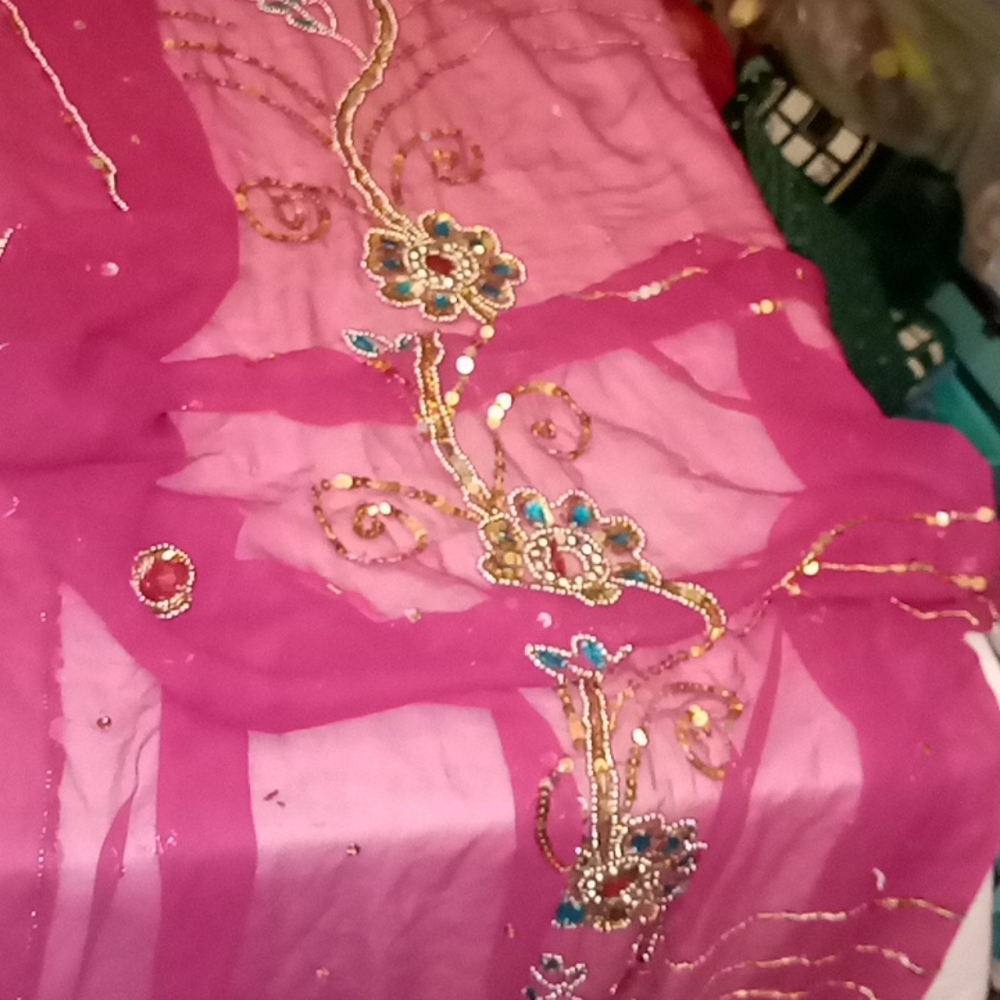 Heavily beaded purple vintage Indian shawl